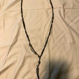 Stella & Dot black long necklace with black tooth